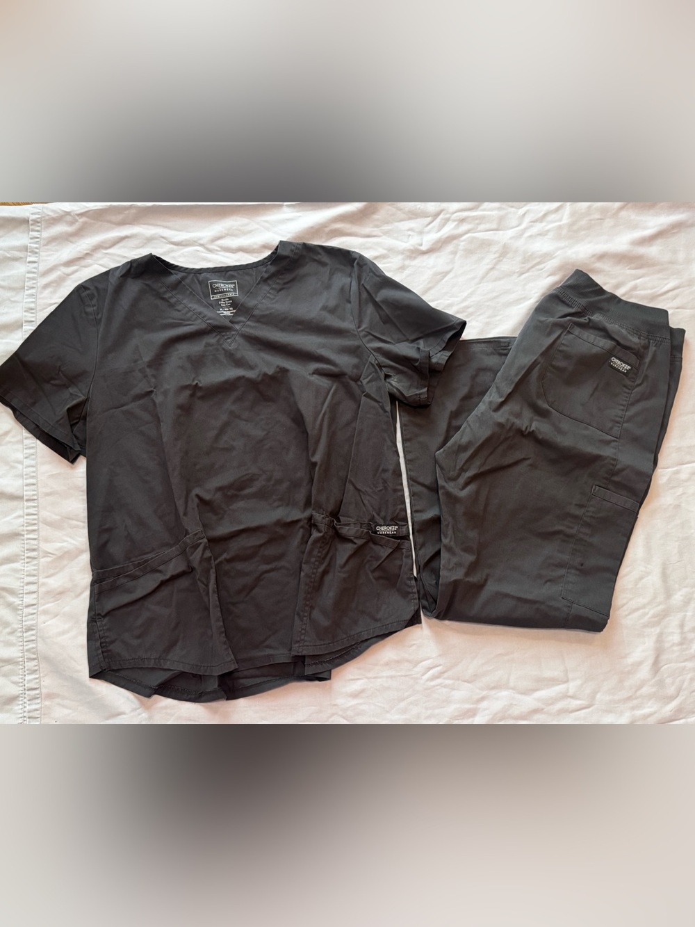 Cherokee Workwear Professionals Gray Scrub Set Top Pants Size XL